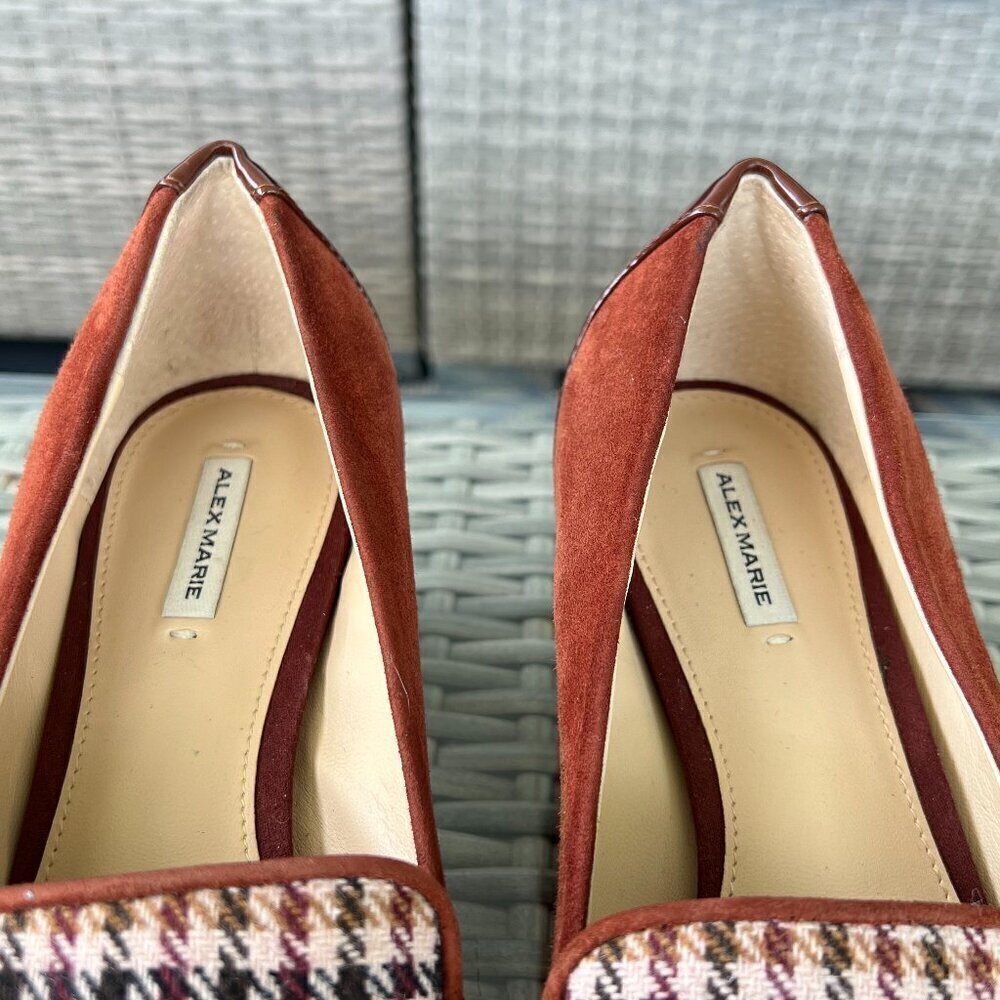 Alex Marie Phaidia Suede Houndstooth Block Heel Pumps Size 8.5 Maroon Brown - Picture 7 of 11